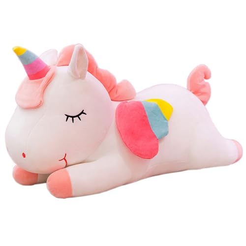 Peluche Licorne Blanche 40cm - Doudou Poney Arc-en-ciel