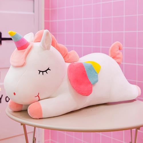 Peluche Licorne Blanche 40cm - Doudou Poney Arc-en-ciel