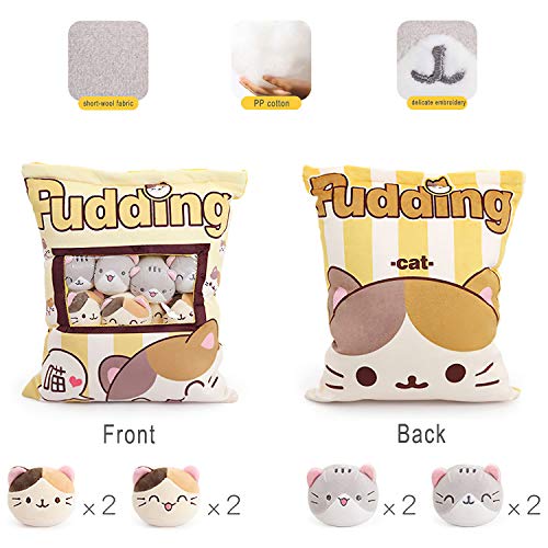 Peluche Pudding Kawaii avec 8 Mini Chats Amovibles