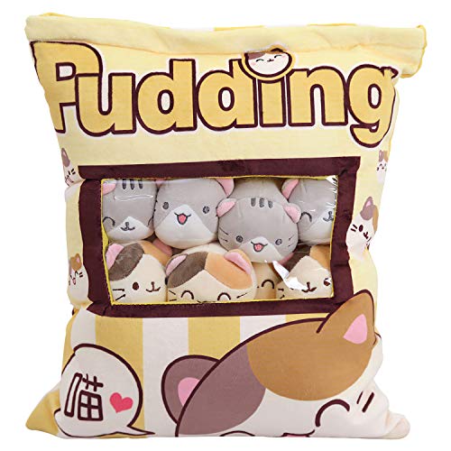 Peluche Pudding Kawaii avec 8 Mini Chats Amovibles
